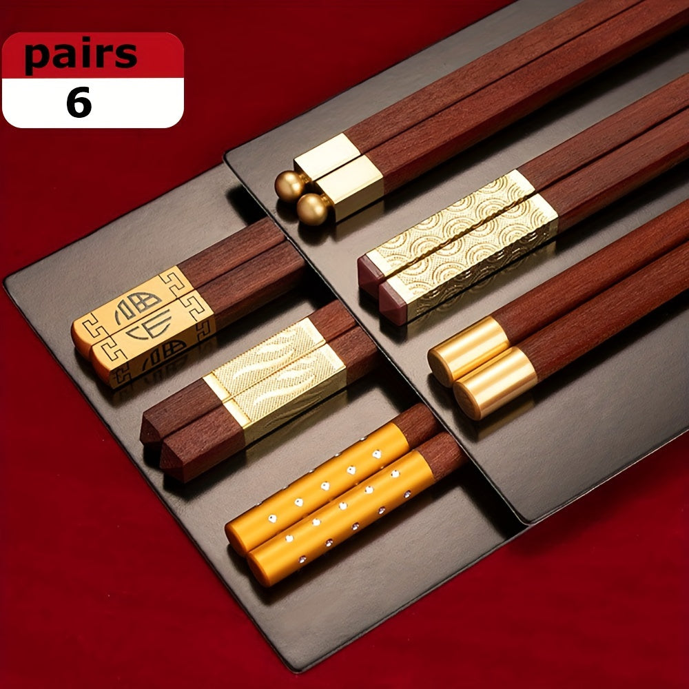 5\u002F6\u002F8 Pairs Red Sandalwood Chopsticks, Home Chopsticks Set, Family Gifts, Holiday Chopsticks, Reusable Kitchen Utensils, Wooden Chopsticks, For Home Kitchen Restaurant, New Year Supplies