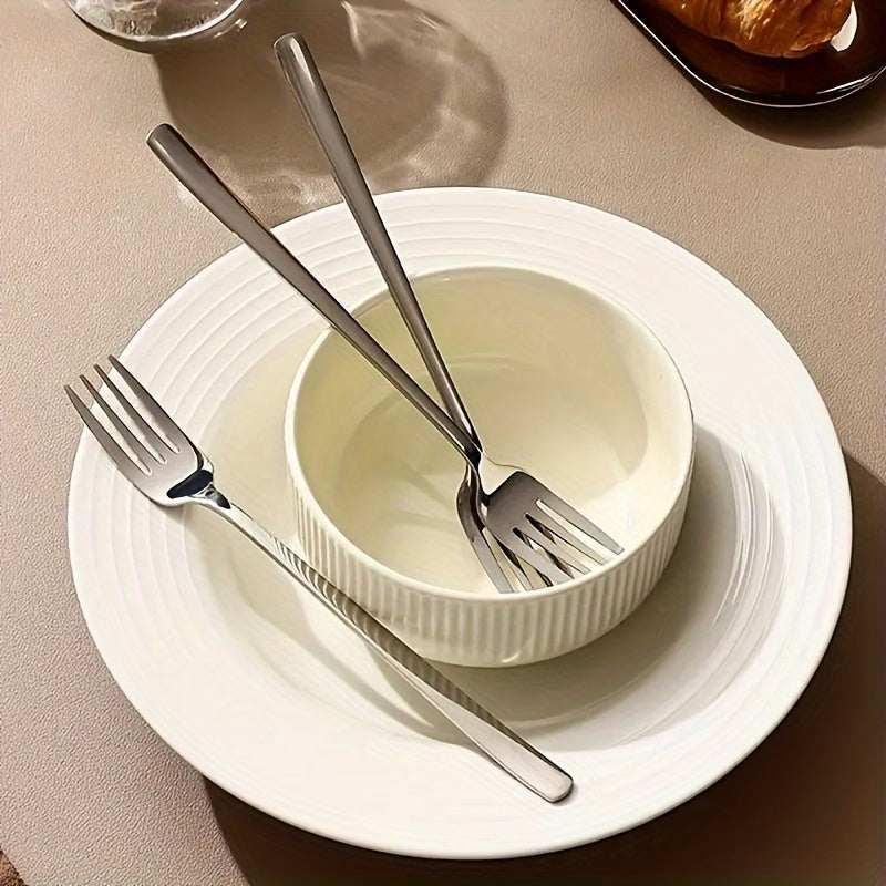 Set of 6 Stainless Steel Korean-Style Dining Forks, Mirror Polished, Dishwasher Safe, Suitable for Home And Restaurant Use