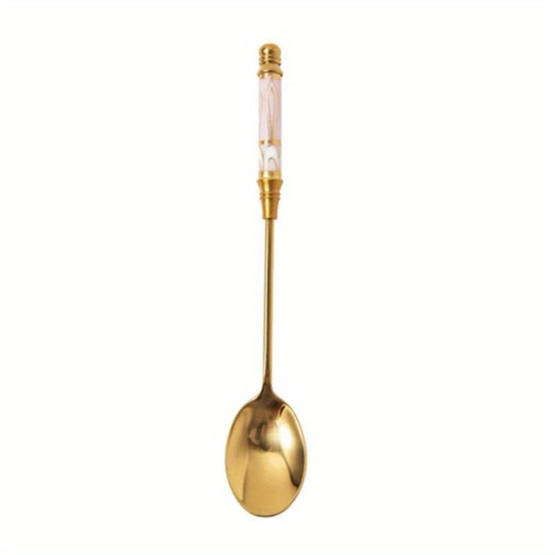 Golden Ceramic Spoon 1pc Golden Ceramic Long Handle Spoon