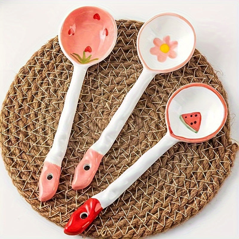 3pcs Ceramic Spoons Household Anti-mildew Anti-slip Antibacterial High Temperature High-grade Tableware