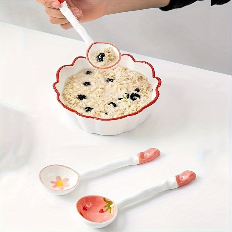 3pcs Ceramic Spoons Household Anti-mildew Anti-slip Antibacterial High Temperature High-grade Tableware
