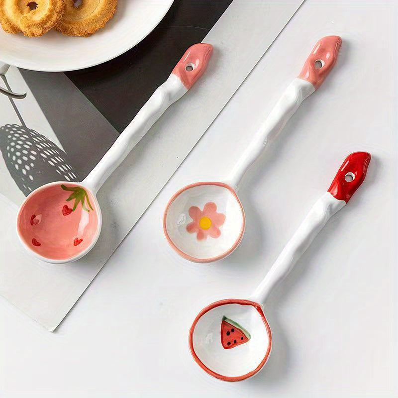 3pcs Ceramic Spoons Household Anti-mildew Anti-slip Antibacterial High Temperature High-grade Tableware