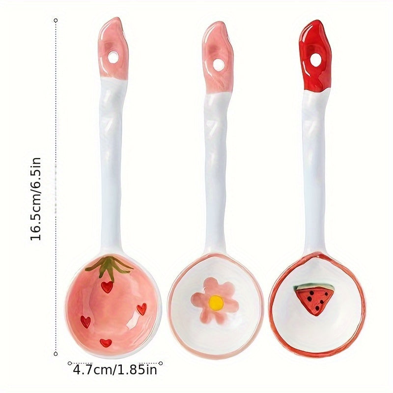 3pcs Ceramic Spoons Household Anti-mildew Anti-slip Antibacterial High Temperature High-grade Tableware