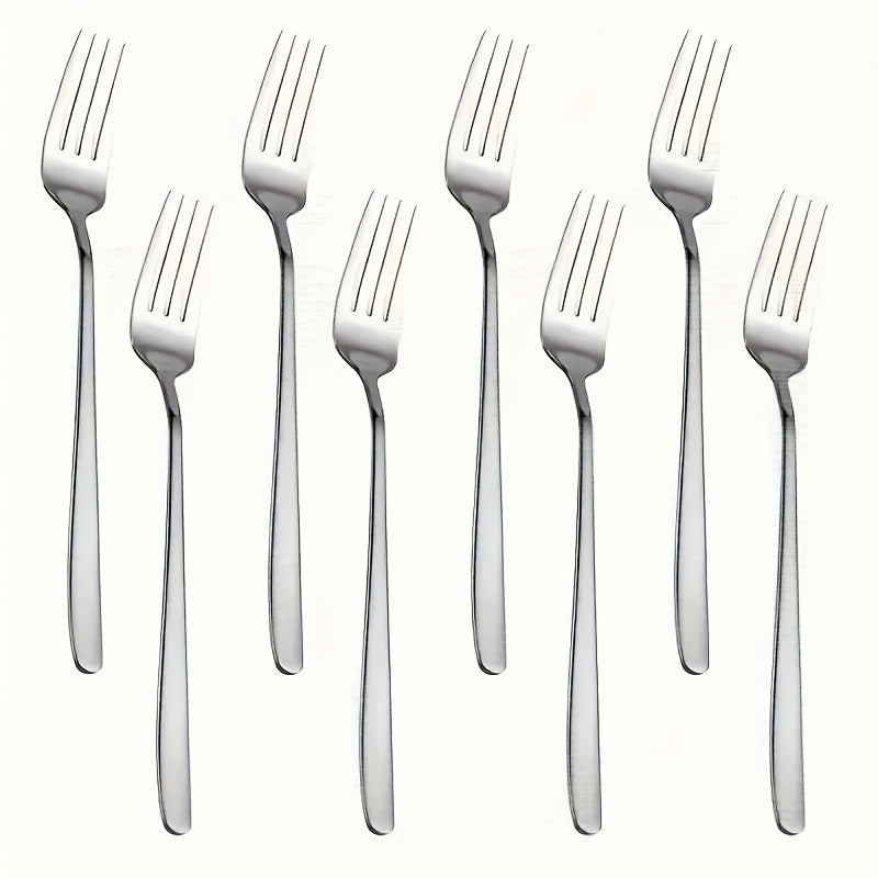 4\u002F8pcs of Silvery stainless steel Korean fork, salad fork, mirror-polished, dishwasher washable, perfect for families, ramen shops, parties, and Korean restaurants (7.56 inches long)