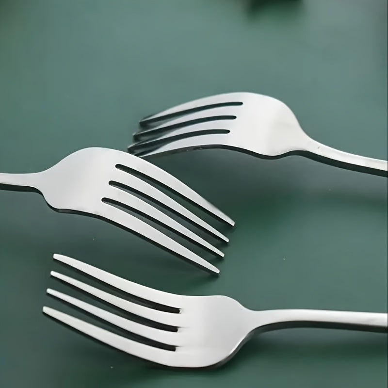 4\u002F8pcs of Silvery stainless steel Korean fork, salad fork, mirror-polished, dishwasher washable, perfect for families, ramen shops, parties, and Korean restaurants (7.56 inches long)