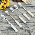 Elegant Ceramic Handle Cutlery 5pcs Elegant Stainless Steel Ceramic Handle Cutlery Set - Polished Surface, Dessert Spoon, Coffee Scoop & Fruit Forks, Perfect for Home, Restaurant, Kitchen, Daily Meals, Birthday Parties & Holiday Gatherings