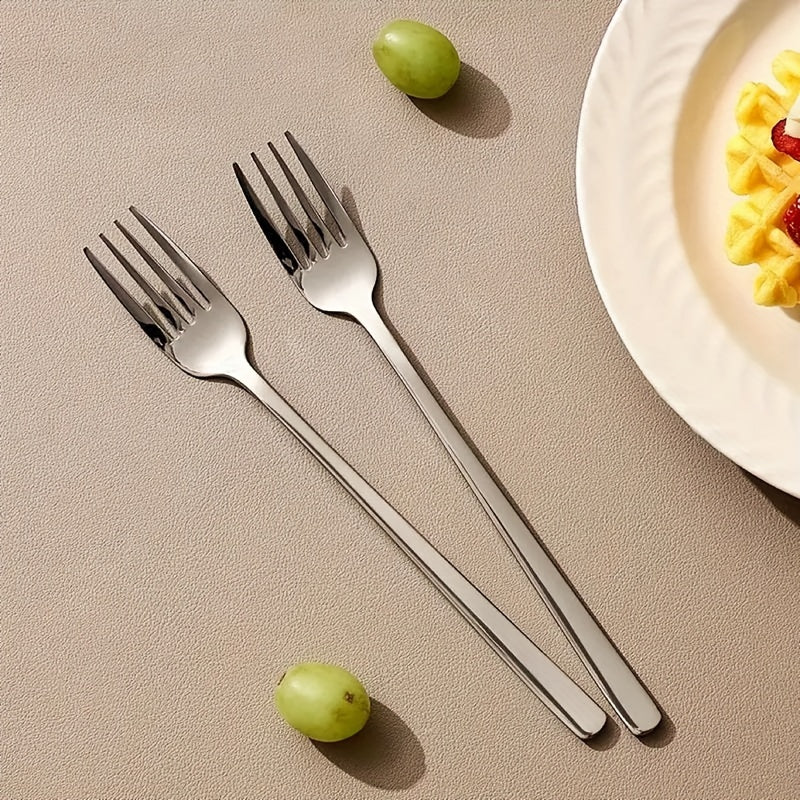 Set of 6 Stainless Steel Korean-Style Dining Forks, Mirror Polished, Dishwasher Safe, Suitable for Home And Restaurant Use