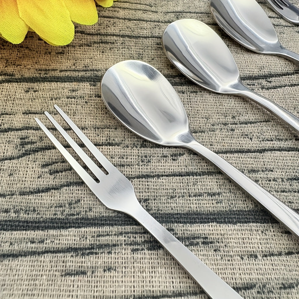 Elegant Ceramic Handle Cutlery 5pcs Elegant Stainless Steel Ceramic Handle Cutlery Set - Polished Surface, Dessert Spoon, Coffee Scoop & Fruit Forks, Perfect for Home, Restaurant, Kitchen, Daily Meals, Birthday Parties & Holiday Gatherings
