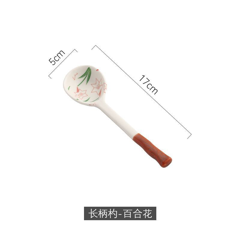 Ceramic Spoon High Aesthetic Soup Spoon Household Soup Drinking Spoon Rice Long Handle Cute Quirky