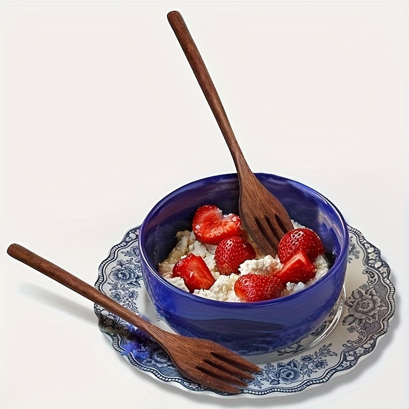 Japanese Wood Forks\u002F1\u002F2\u002F4pcs 9in Salad Dinner Wooden Forks Set\u002FReusable Handmade Natural Wood Flatware Set for Pasta, Fruit, Salad, Noodles