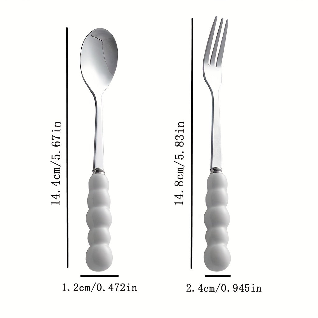 Elegant Ceramic Handle Cutlery 5pcs Elegant Stainless Steel Ceramic Handle Cutlery Set - Polished Surface, Dessert Spoon, Coffee Scoop & Fruit Forks, Perfect for Home, Restaurant, Kitchen, Daily Meals, Birthday Parties & Holiday Gatherings