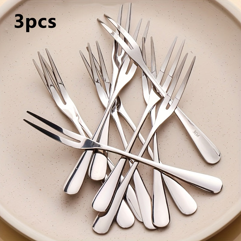 3pcs Stainless Steel Dessert Forks, Fruit Tasting Forks, Nut Forks, Small Size Salad Forks, Multifunctional Cutlery Set, Kitchen Supplies