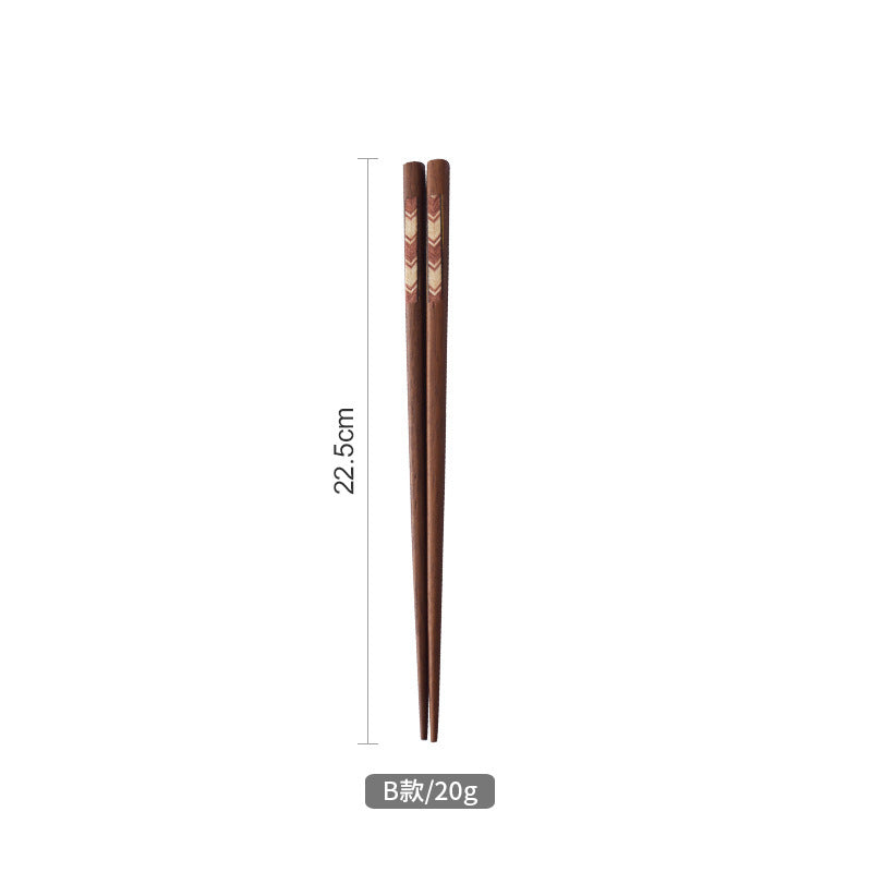 Japanese-style Solid Wood Chopsticks, a Pair of Color Bars, Household Pointed Chopsticks, Non-slip and Moisture-Resistant, Solid Wood Chopsticks Creativity