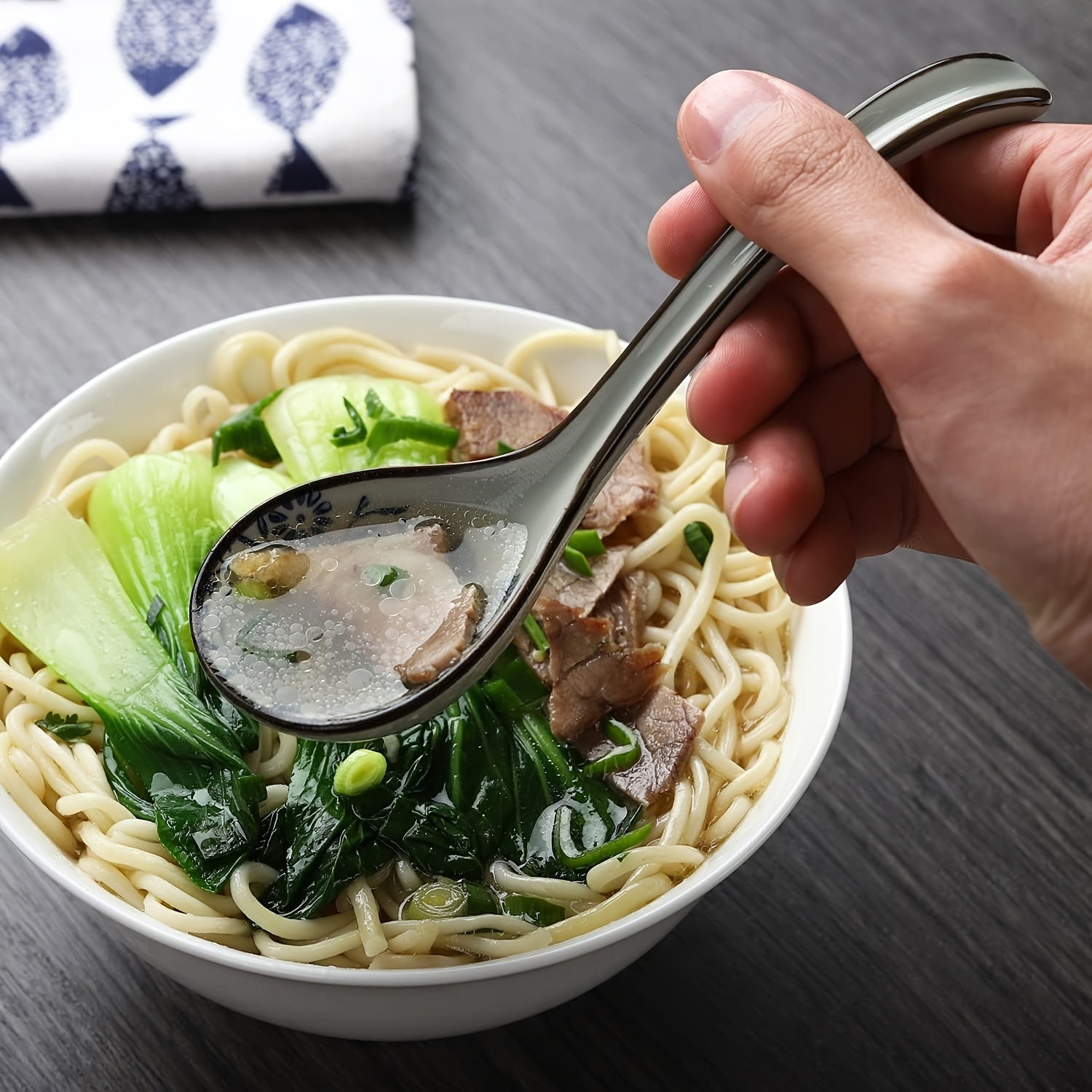 8pcs Asian Ceramic Soup Spoons Japanese Ramen Spoon with Long Curved Handle Chinese Soup