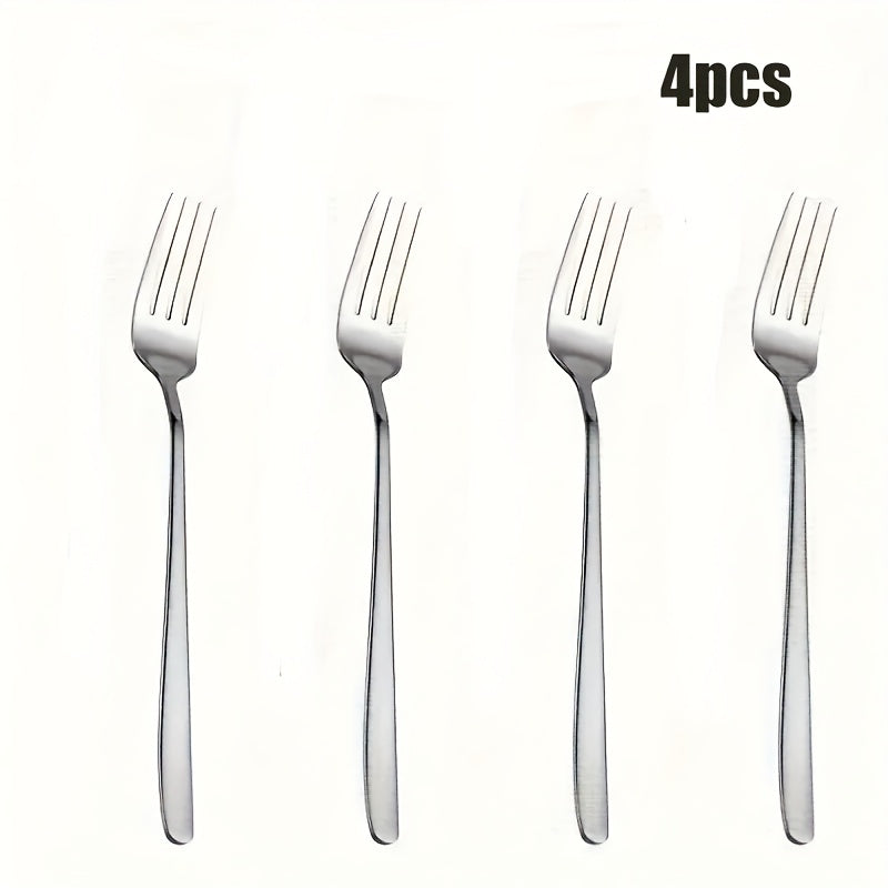 4\u002F8pcs of Silvery stainless steel Korean fork, salad fork, mirror-polished, dishwasher washable, perfect for families, ramen shops, parties, and Korean restaurants (7.56 inches long)
