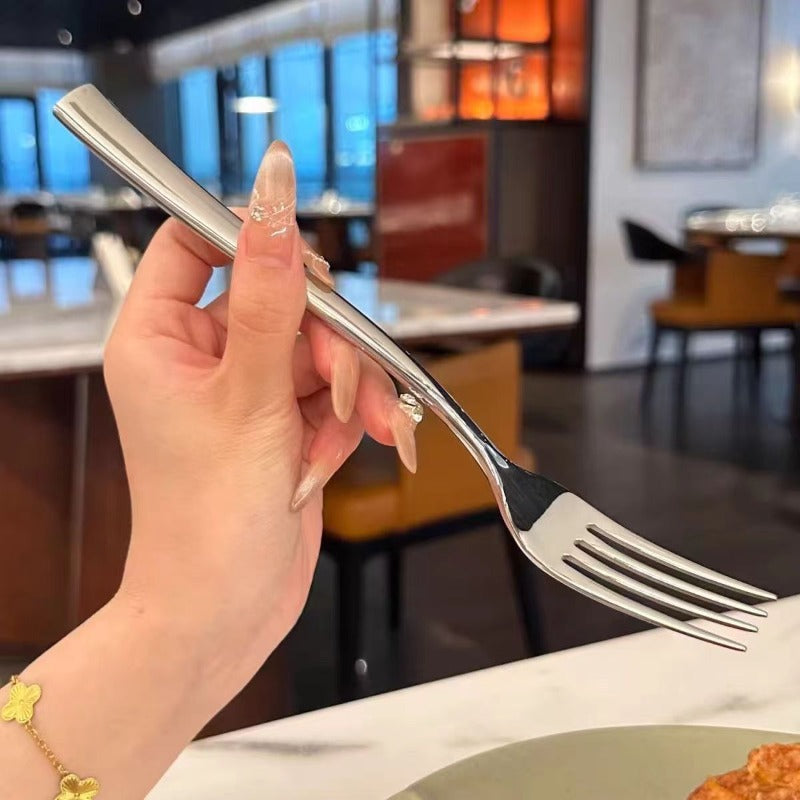 Heavy-Duty Korean-Style Long Handle Fork - 304 Stainless Steel Pasta & Salad Utensil with Elegant Korean Niche Design, Durable - Fork Suitable for, Restaurants, Ideal Gift for Men & Women (Men' & Women')