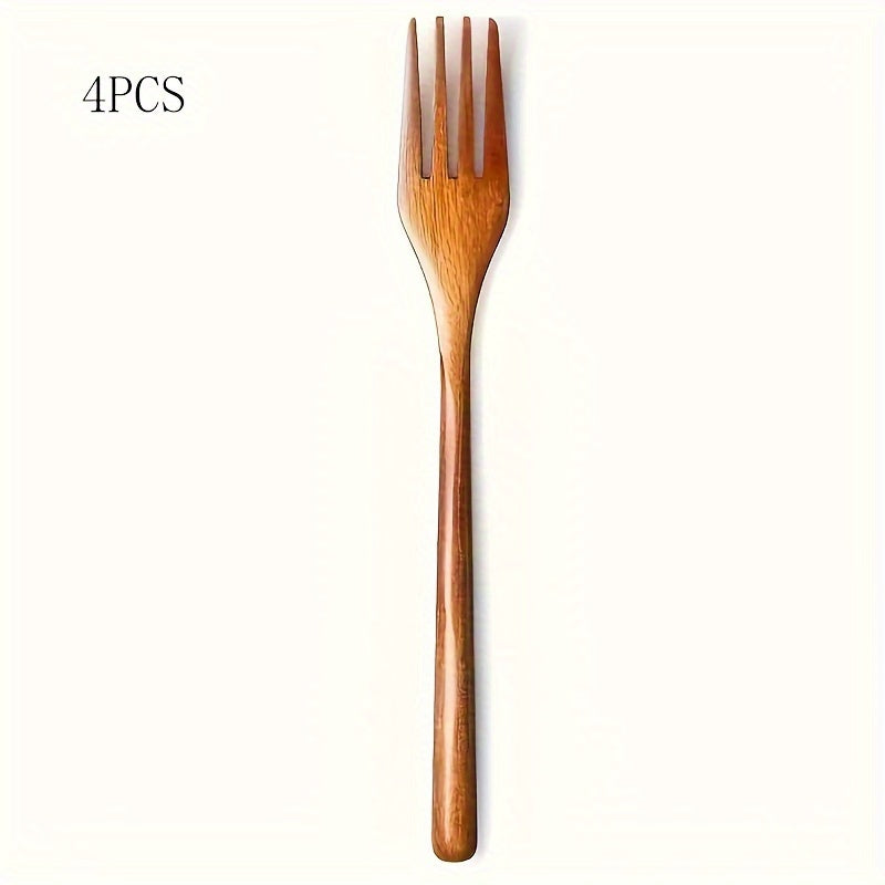 Japanese Wood Forks\u002F1\u002F2\u002F4pcs 9in Salad Dinner Wooden Forks Set\u002FReusable Handmade Natural Wood Flatware Set for Pasta, Fruit, Salad, Noodles