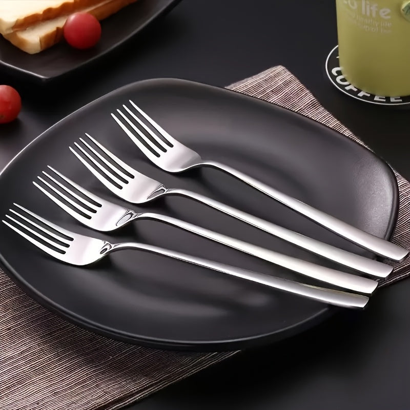 4\u002F8pcs of Silvery stainless steel Korean fork, salad fork, mirror-polished, dishwasher washable, perfect for families, ramen shops, parties, and Korean restaurants (7.56 inches long)