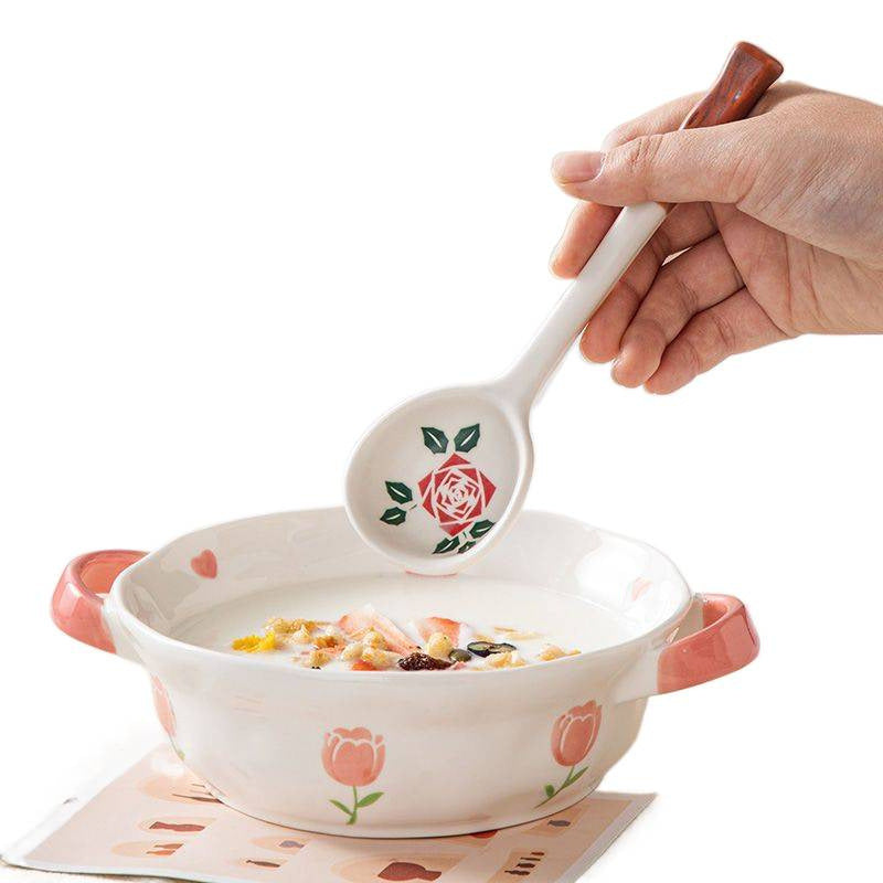 Ceramic Spoon High Aesthetic Soup Spoon Household Soup Drinking Spoon Rice Long Handle Cute Quirky