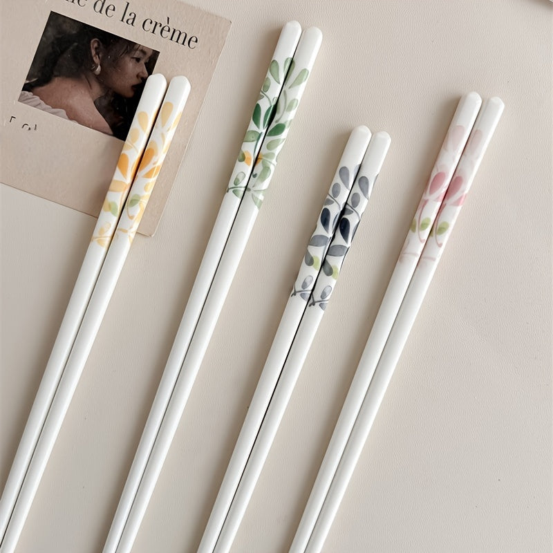4\u002F10 Double Ceramic Chopsticks with Seasonal Floral Patterns, Aesthetically Pleasing, Non-Slip, Heat-Resistant, Clean And Hygienic, Easy to Wash, Suitable for Family Dining, Table Additions