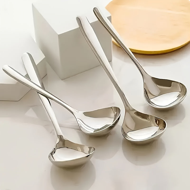 Durable Stainless Steel Soup Spoons with Long Handles Available in Sets of 4