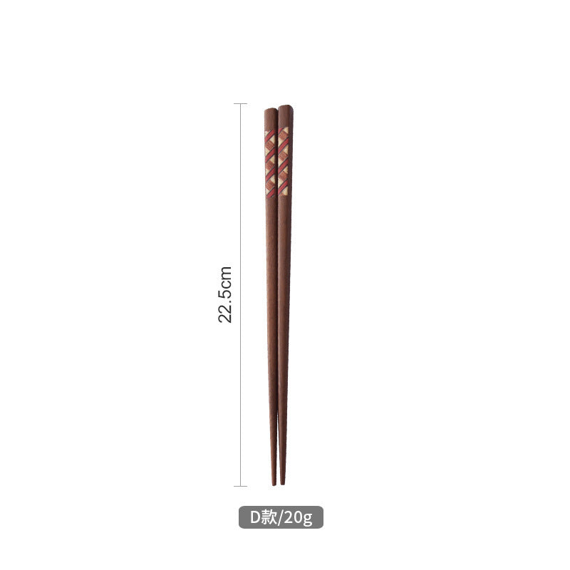 Japanese-style Solid Wood Chopsticks, a Pair of Color Bars, Household Pointed Chopsticks, Non-slip and Moisture-Resistant, Solid Wood Chopsticks Creativity