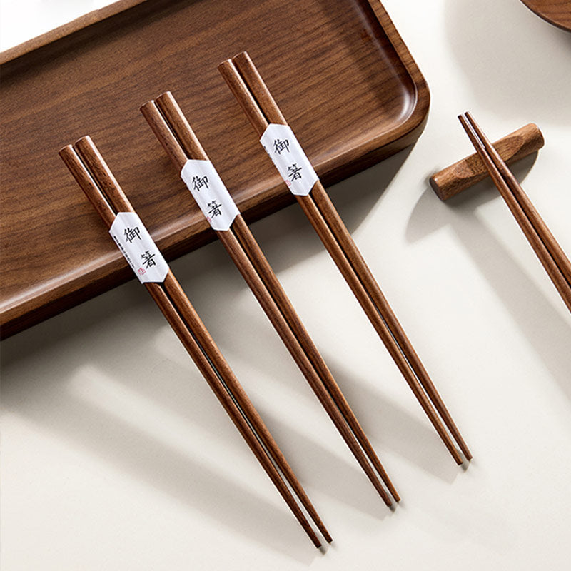 Natural Black Walnut Wooden Chopsticks | High-End Household, Spaghetti and Kitchen Cooking, Square, Solid Wood Non-Slip, Wooden Tableware, Kitchen Utensils