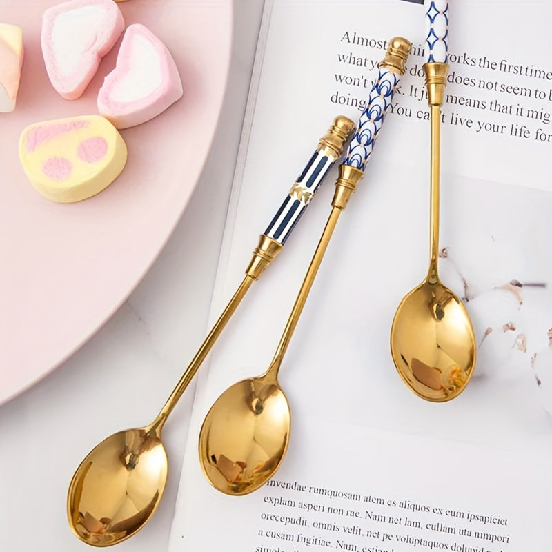 Golden Ceramic Spoon 1pc Golden Ceramic Long Handle Spoon