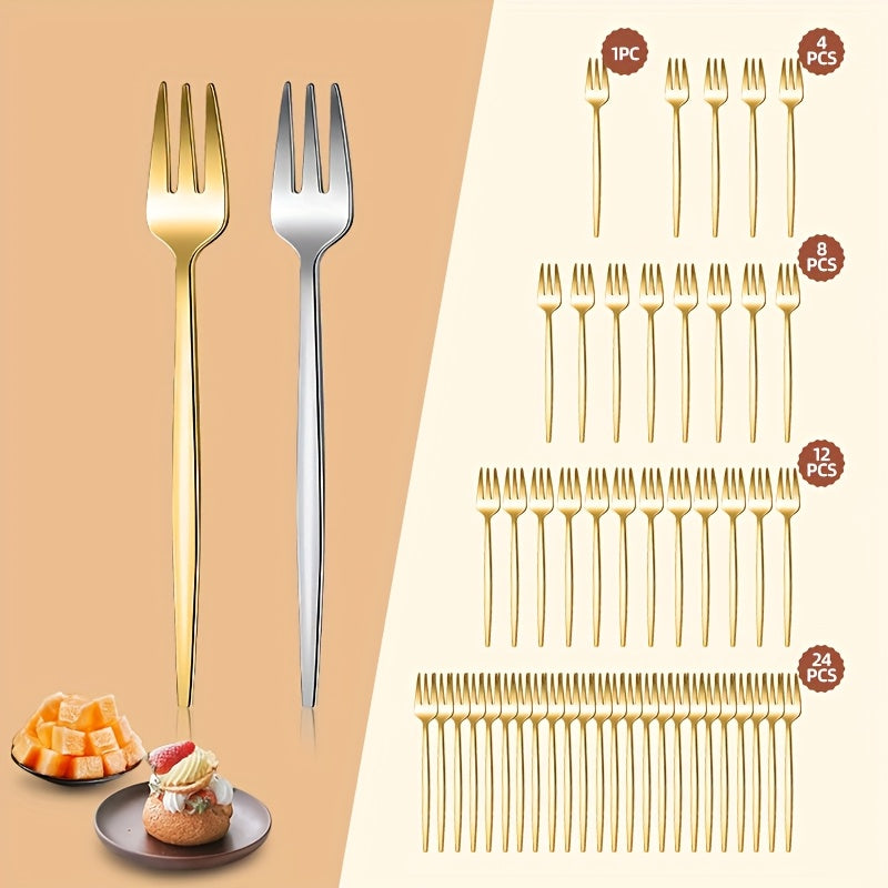 Kitchen Utensils 1\u002F4\u002F8\u002F12\u002F24pcs Stainless Steel Small Fruit Forks | Western-style Tableware Set for Home Kitchen, Restaurant, Hotel, Wedding, Christmas Gifts