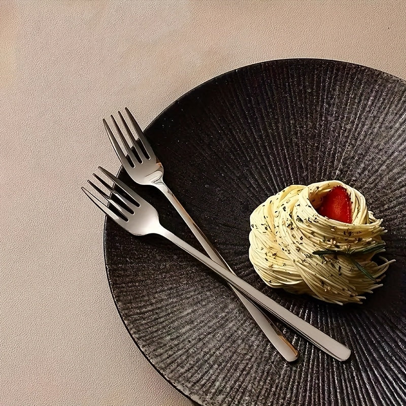 4\u002F8pcs of Silvery stainless steel Korean fork, salad fork, mirror-polished, dishwasher washable, perfect for families, ramen shops, parties, and Korean restaurants (7.56 inches long)