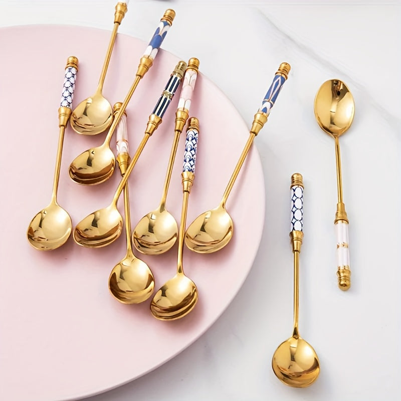 Golden Ceramic Spoon 1pc Golden Ceramic Long Handle Spoon