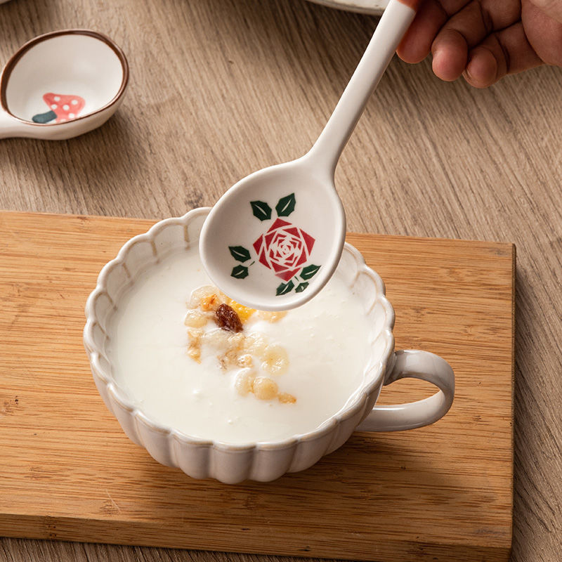 Ceramic Spoon High Aesthetic Soup Spoon Household Soup Drinking Spoon Rice Long Handle Cute Quirky