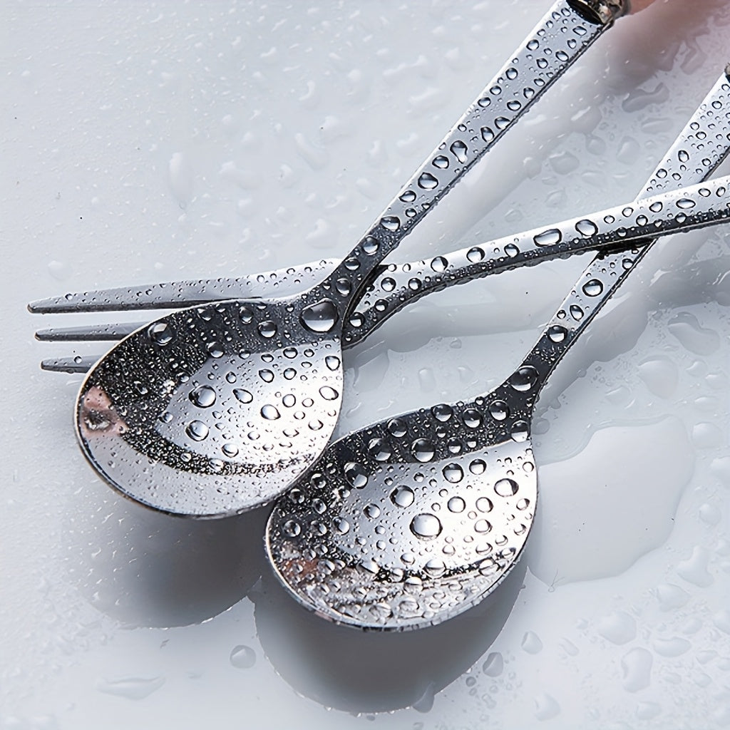 Elegant Ceramic Handle Cutlery 5pcs Elegant Stainless Steel Ceramic Handle Cutlery Set - Polished Surface, Dessert Spoon, Coffee Scoop & Fruit Forks, Perfect for Home, Restaurant, Kitchen, Daily Meals, Birthday Parties & Holiday Gatherings