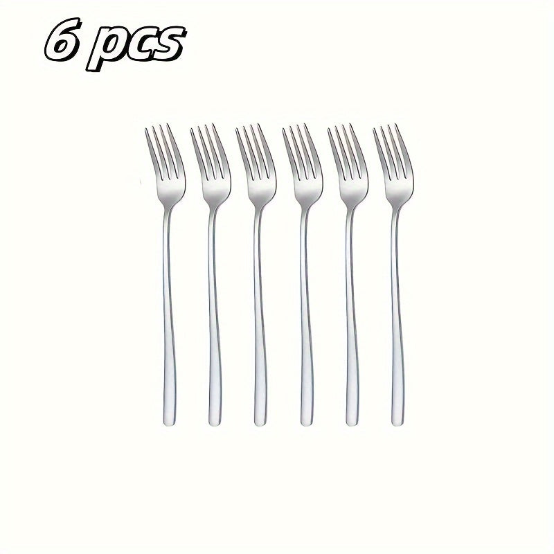 Set of 6 Stainless Steel Korean-Style Dining Forks, Mirror Polished, Dishwasher Safe, Suitable for Home And Restaurant Use