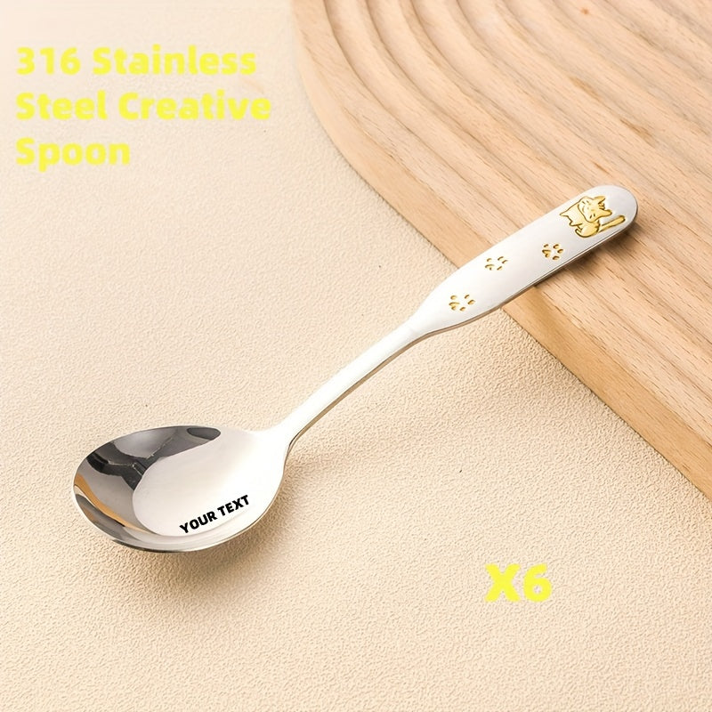 Personalized Custom Name\u002FText - Cute Animal Spoon - Heavy-Duty 316 Stainless Steel Soup