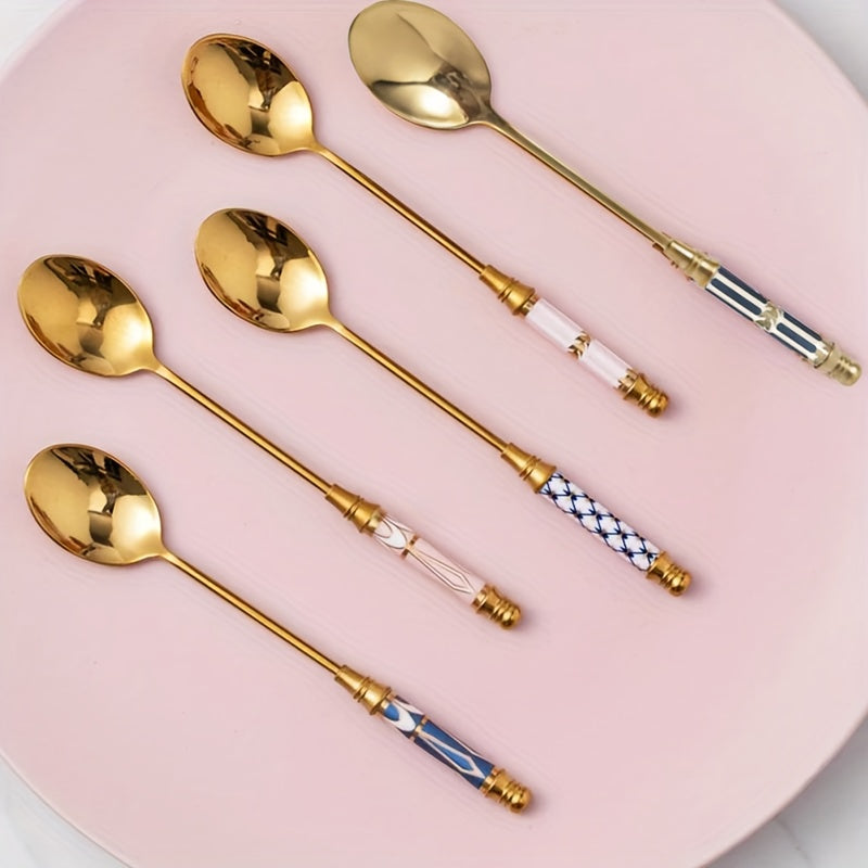 Golden Ceramic Spoon 1pc Golden Ceramic Long Handle Spoon