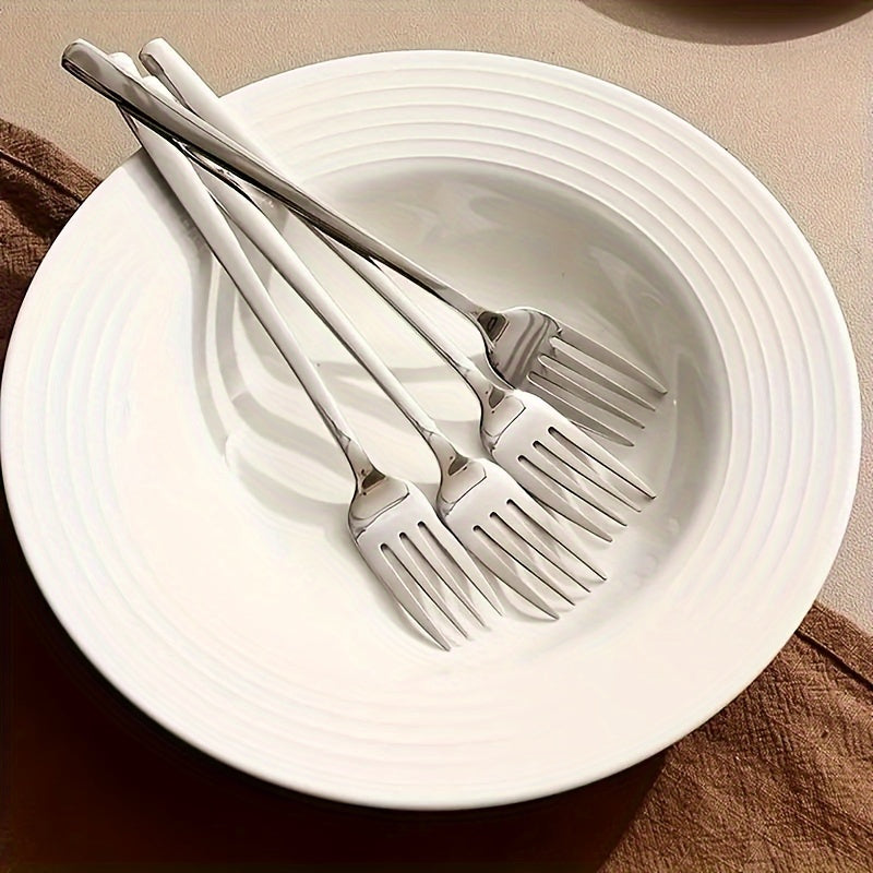 Set of 6 Stainless Steel Korean-Style Dining Forks, Mirror Polished, Dishwasher Safe, Suitable for Home And Restaurant Use