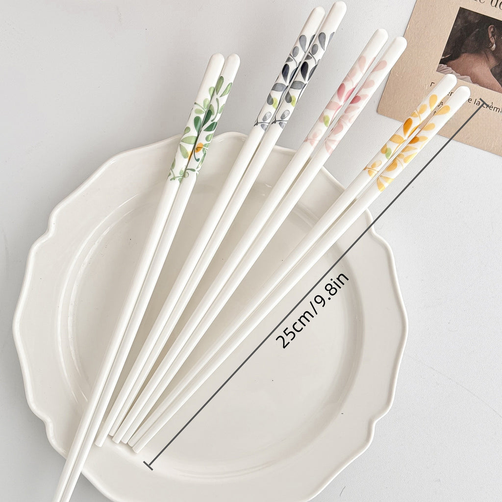 4\u002F10 Double Ceramic Chopsticks with Seasonal Floral Patterns, Aesthetically Pleasing, Non-Slip, Heat-Resistant, Clean And Hygienic, Easy to Wash, Suitable for Family Dining, Table Additions