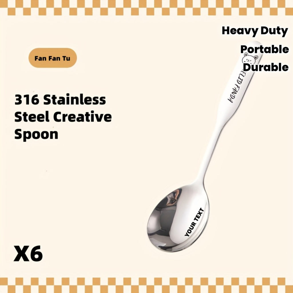 Personalized Custom Name\u002FText - Cute Animal Spoon - Heavy-Duty 316 Stainless Steel Soup