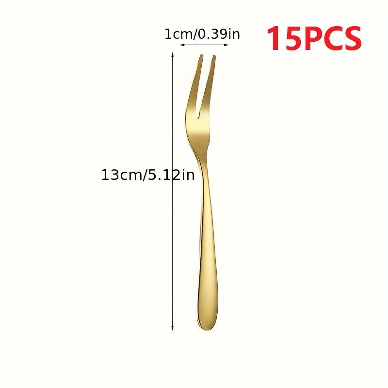 Set of 15 Stainless Steel Cocktail Forks, Ideal for Appetizers, Small Crab Dishes, And Desserts, Featuring a Carved Fruit Design, Perfect for Cheese, Olives, Salad, Escargot, And Charcuterie Boards, Suitable for Restaurant Use