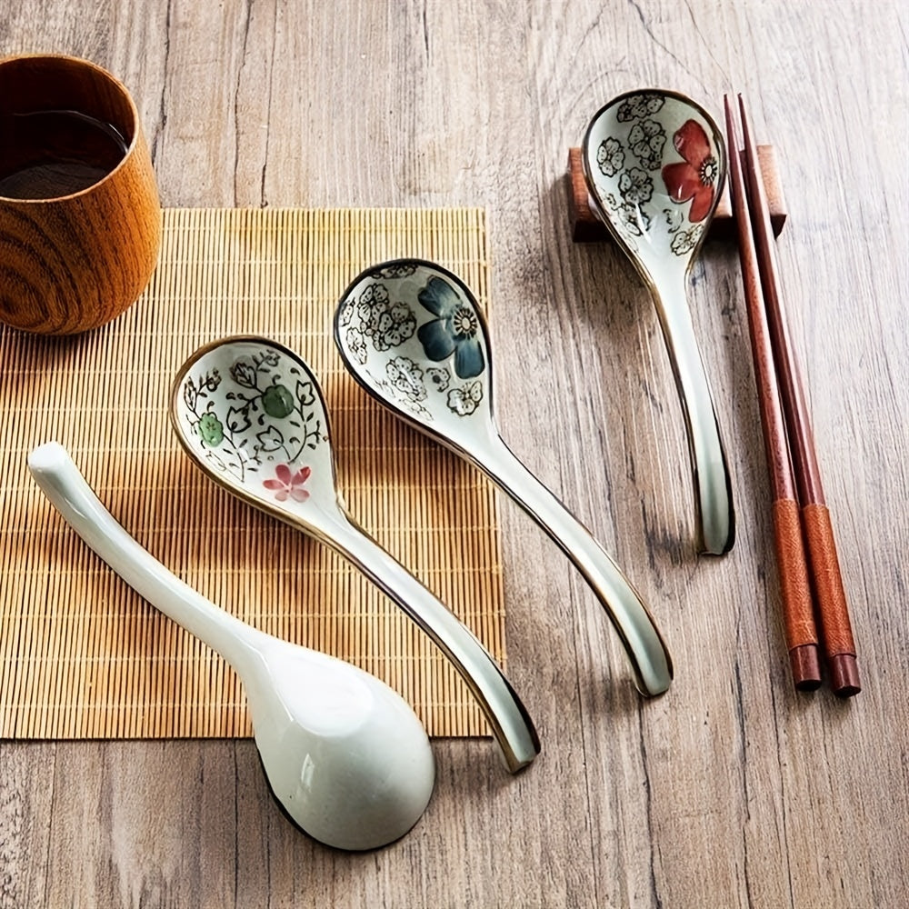 8pcs Asian Ceramic Soup Spoons Japanese Ramen Spoon with Long Curved Handle Chinese Soup