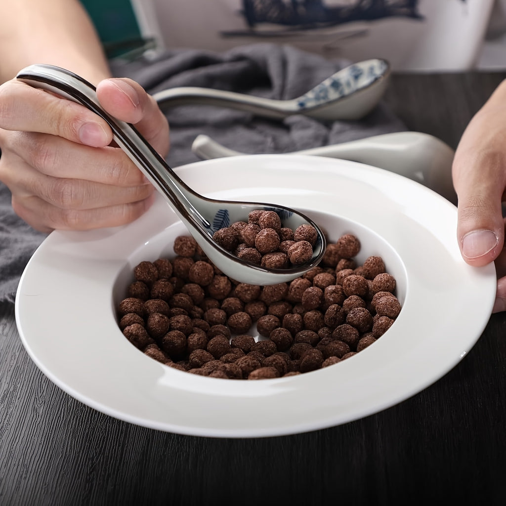 8pcs Asian Ceramic Soup Spoons Japanese Ramen Spoon with Long Curved Handle Chinese Soup