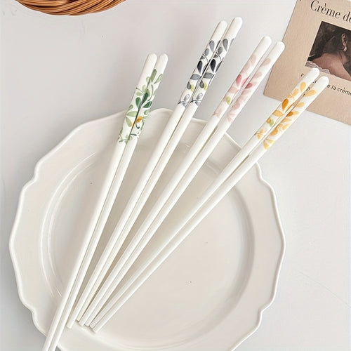 4\u002F10 Double Ceramic Chopsticks with Seasonal Floral Patterns, Aesthetically Pleasing, Non-Slip, Heat-Resistant, Clean And Hygienic, Easy to Wash, Suitable for Family Dining, Table Additions